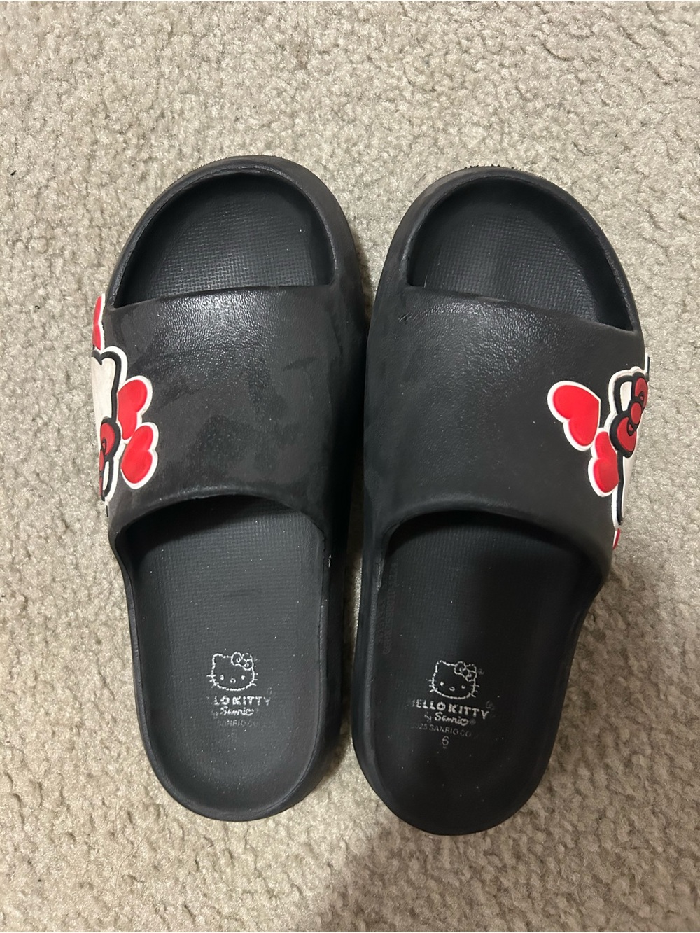 Hello Kitty Black Slide Sandals with Red Heart Accents - Picture 2 of 3
